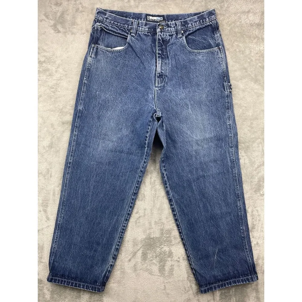 Southpole Men's Jeans Size 38‎ (38x30.5) Blue Baggy Fit Embroidered Distressed